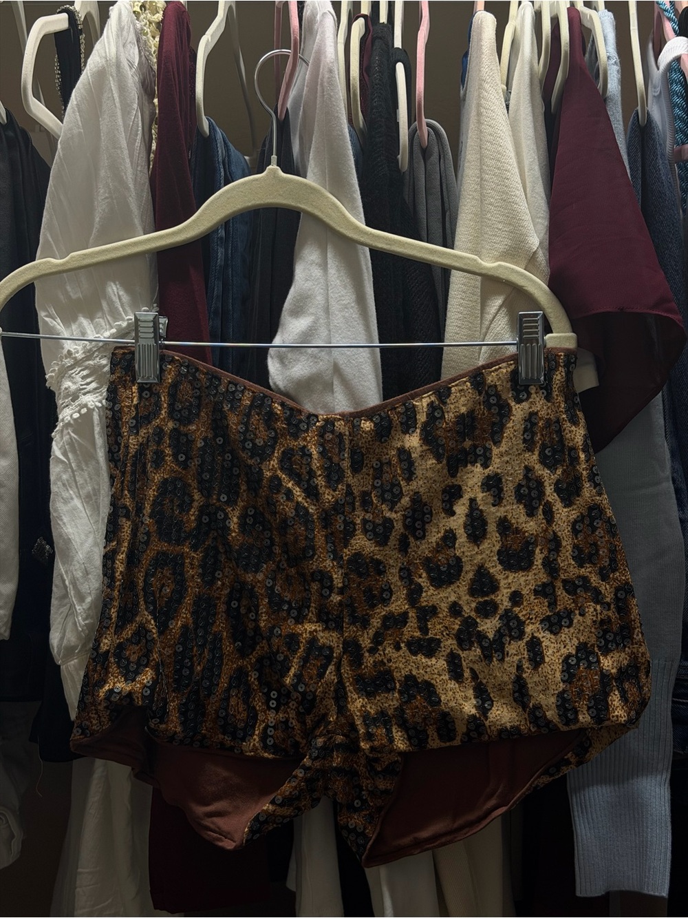 Leopard Sequin Women’s Shorts - Brown